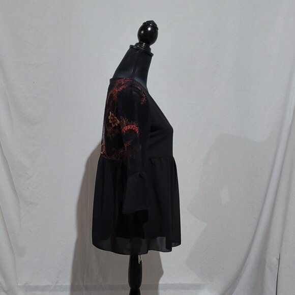 Elena Baldi blouse lacy goth fairy shirt sheer sleeves back floral embroidery - Picture 2 of 13